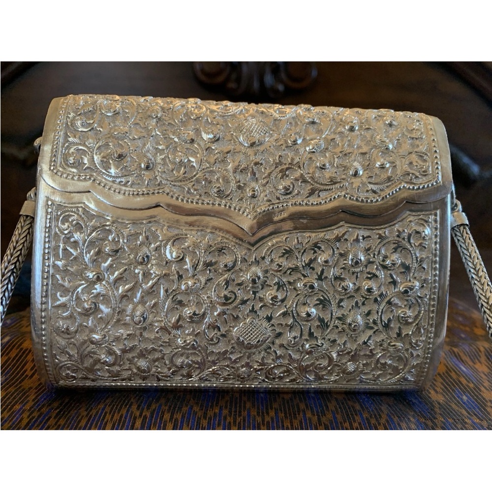 Elegant real Silver Embossed Women's Bag
